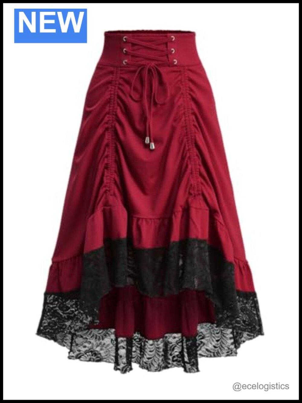 Gothic Steampunk Lace A-Line Midi Skirt Asymmetrical High Low Pirate Renaissance
